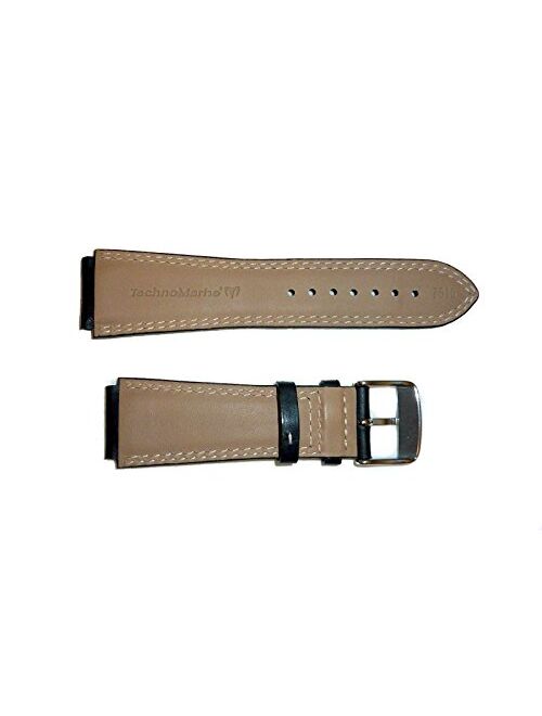 TechnoMarine 7616 20MM Genuine Leather Watch Strap in Black w/RED DOTS & Logo Stainless Buckle