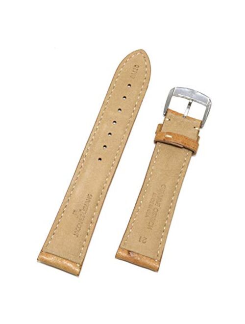 Jacques Lemans 21MM Light Tan Brown Genuine Ostrich Leather Skin Watch Strap Band with Silver Stainless Steel JL Buckle