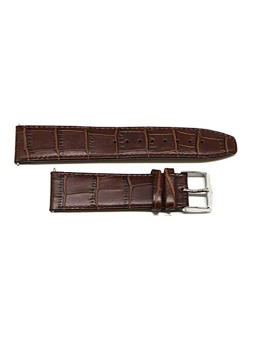 Jacques Lemans 22MM Alligator Grain Real Leather Watch Strap 8 Inches Brown and Silver Buckle Fits 34mm Dual Time