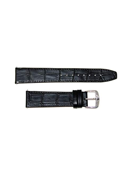 Jacques Lemans 20MM Alligator Grain Genuine Leather Watch Strap Black Silver Tone JL Initial Stainless Steel Buckle