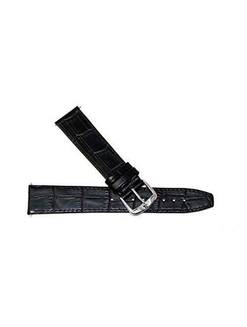 Jacques Lemans 20MM Alligator Grain Genuine Leather Watch Strap Black Silver Tone JL Initial Stainless Steel Buckle