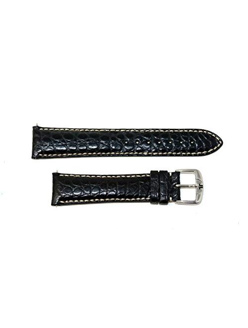 Jacques Lemans 21MM Black Genuine Alligator Leather Skin Watch Strap Band with Silver JL Stainless Steel Buckle