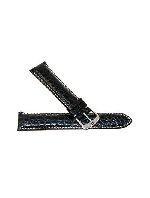 Jacques Lemans 21MM Black Genuine Alligator Leather Skin Watch Strap Band with Silver JL Stainless Steel Buckle