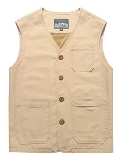 Gihuo Men's Casual Cotton Outdoor Fishing Safari Travel Vest