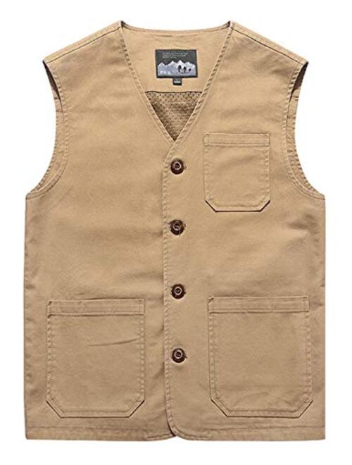 Gihuo Men's Casual Cotton Outdoor Fishing Safari Travel Vest