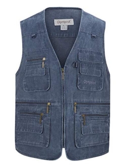 Gihuo Men's Casual Outdoor Pockets Fishing Photo Travel Safari Denim Vest