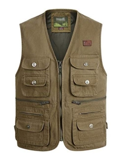 Gihuo Men's Casual Outdoor Pockets Fishing Photo Travel Safari Denim Vest