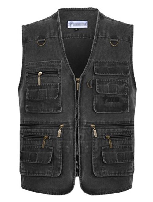 Gihuo Men's Casual Outdoor Pockets Fishing Photo Travel Safari Denim Vest