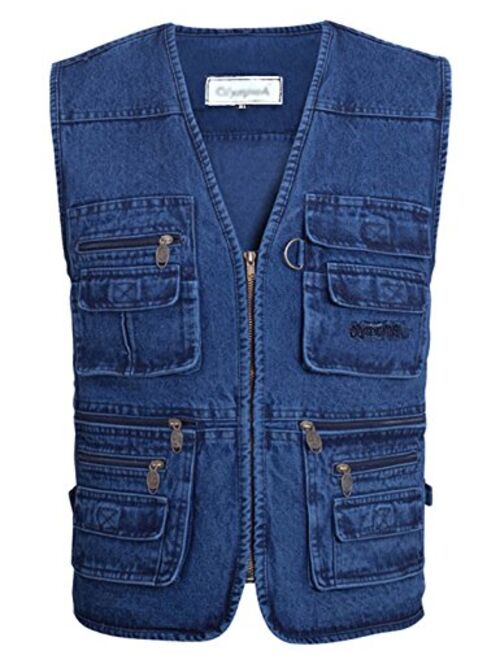 Gihuo Men's Casual Outdoor Pockets Fishing Photo Travel Safari Denim Vest