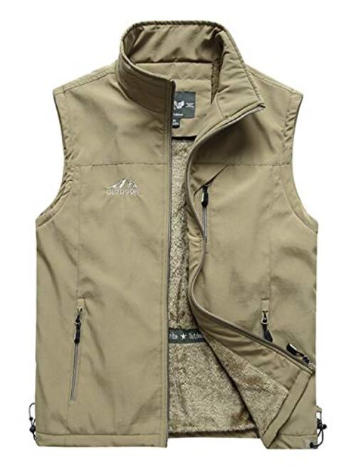 Gihuo Men's Sherpa Fleece Outdoor Vest Winter Fishing Travel Vest Gilet