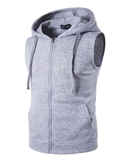 Gihuo Men's Casual Solid Kangaroo Pocket Zip Up Drawstring Hooded Vest