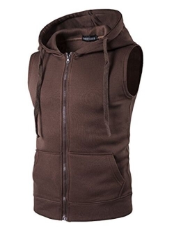 Gihuo Men's Casual Solid Kangaroo Pocket Zip Up Drawstring Hooded Vest