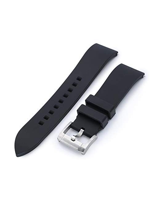 MiLTAT 20mm Quick Release FKM Black Rubber Watch Band, Screw Buckle, Straight End