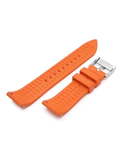 MiLTAT 22mm Quick Release FKM Orange Rubber Watch Band, Screw Buckle, Straight End