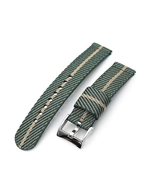 20mm Quick Release 2 Piece Nylon Watch Band, Green and Khaki, Polished Buckle