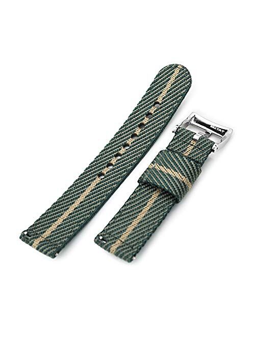 20mm Quick Release 2 Piece Nylon Watch Band, Green and Khaki, Polished Buckle