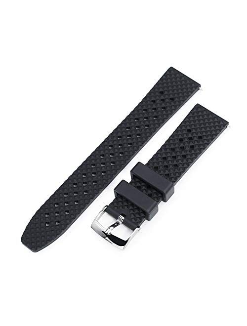 20mm Rhombus Black FKM Quick Release Rubber Watch Strap, Waterproof and dustproof