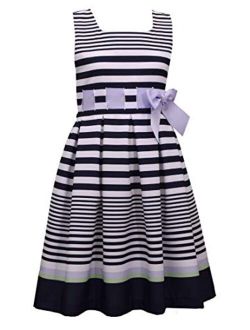 Little Big Girls 4-16 Poly Poplin Fit and Flare Multi-Stripe Navy Dress