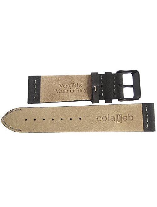 ColaReb 22mm Short Venezia Black Leather PVD Buckle Watch Strap