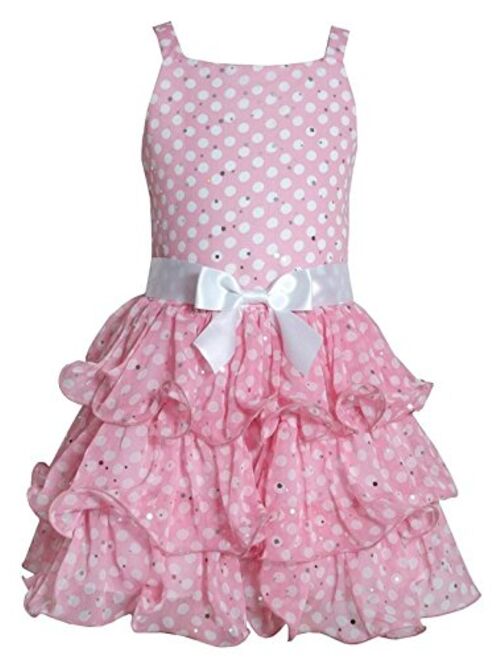 Bonnie Jean Pink Polka dot Sleeveless With Bow Ruffle Dress