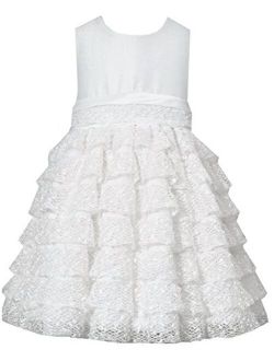 Little Girls Off White Shantung Lace Dress, Ivory, 4-6X
