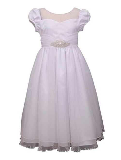 Bonnie Jean Girl's First Communion Dress with Jewel Accent, Short Sleeve