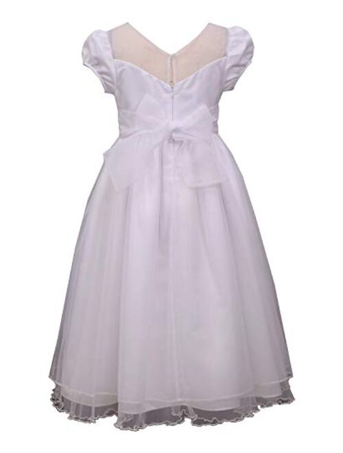 Bonnie Jean Girl's First Communion Dress with Jewel Accent, Short Sleeve