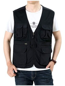 Gihuo Men's Casual Safari Travel Fishing Mesh Zip Vest Outdoor Waterproof Utility Vest Gilet