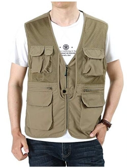 Gihuo Men's Casual Safari Travel Fishing Mesh Zip Vest Outdoor Waterproof Utility Vest Gilet