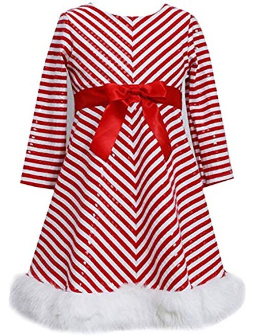 Bonnie Jean Girls Christmas Holiday Santa Spangle Fur Dresses