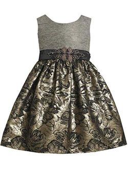 Little Girls' Foil To Brocade Waistline Dress