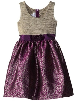 Little Girls' Foil To Brocade Waistline Dress