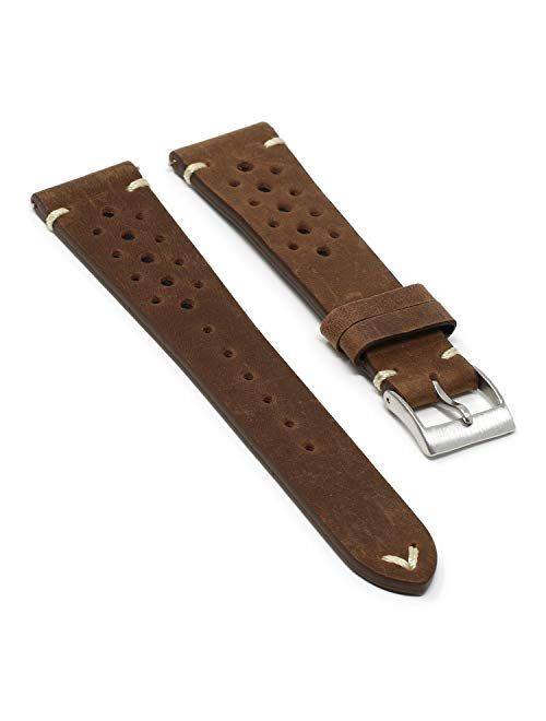 DASSARI Distressed Leather Rally Quick Release Watch Band Strap with Road Worn Finish - Choose Your Color - 18mm 19mm 20mm 21mm 22mm