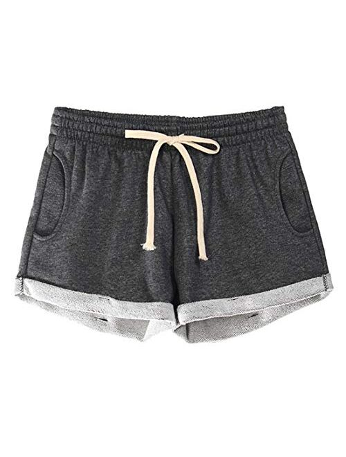 Yimoon Women's Casual Summer Elastic Waist Running Workout Fitness Yoga Shorts with Drawstring