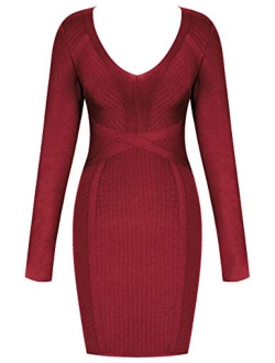 whoinshop Women's Cut Out Long Sleeve Party Bandage Dress Clubwear Midi