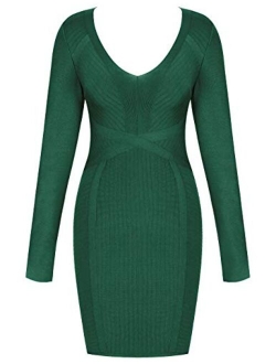 whoinshop Women's Cut Out Long Sleeve Party Bandage Dress Clubwear Midi