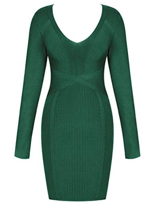 whoinshop Women's Cut Out Long Sleeve Party Bandage Dress Clubwear Midi