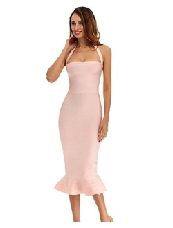 Women's Halter Backless Fishtail Bottom Cocktail Party Tube Bandage Dress