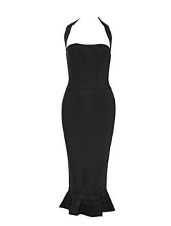 Women's Halter Backless Fishtail Bottom Cocktail Party Tube Bandage Dress