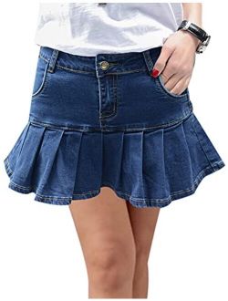 Yimoon Women's Casual Elastic Waist A-Line Skater Denim Jean Mini Skirt