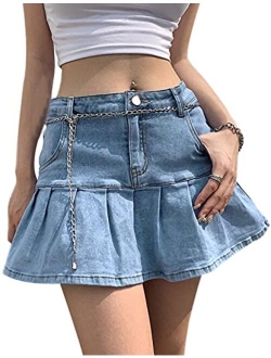 Yimoon Women's Casual Elastic Waist A-Line Skater Denim Jean Mini Skirt