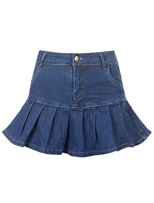 Yimoon Women's Casual Elastic Waist A-Line Skater Denim Jean Mini Skirt