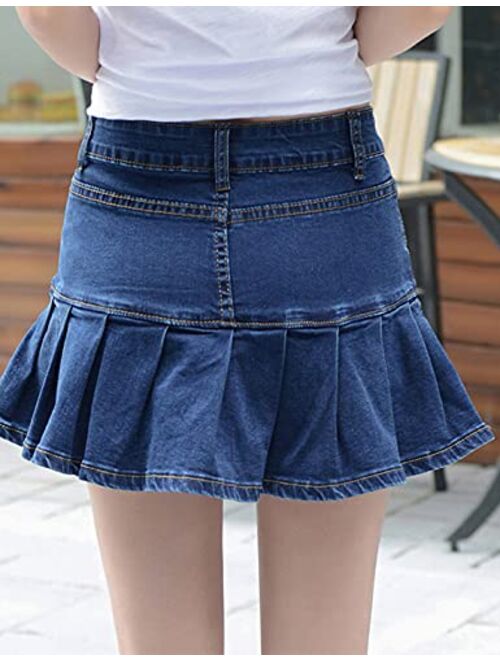 Yimoon Women's Casual Elastic Waist A-Line Skater Denim Jean Mini Skirt