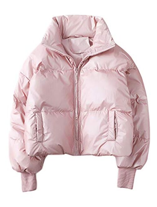 Yimoon Women's Winter Baggy Stand Collar Cropped Puffer Down Jacket Coat