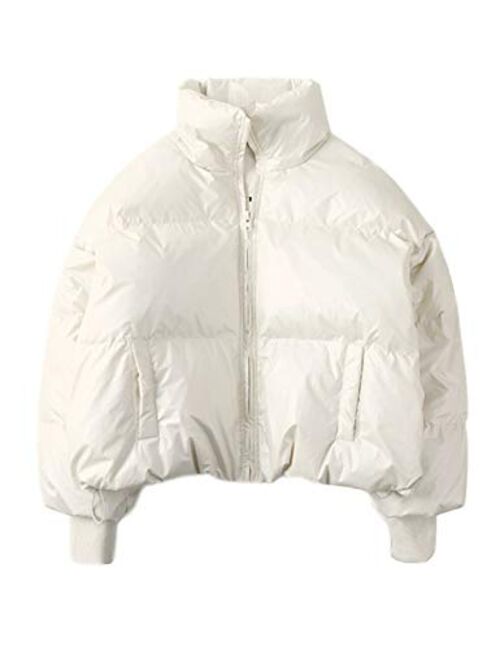 Yimoon Women's Winter Baggy Stand Collar Cropped Puffer Down Jacket Coat