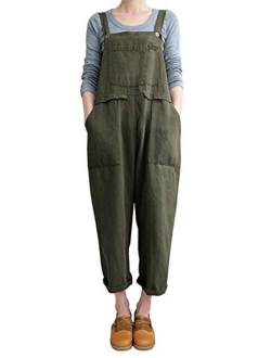 Yimoon Women's Baggy Cotton Linen Bib Overalls Jumpsuit