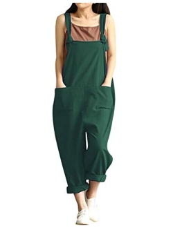 Yimoon Women's Baggy Cotton Linen Bib Overalls Jumpsuit