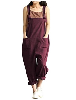 Yimoon Women's Baggy Cotton Linen Bib Overalls Jumpsuit