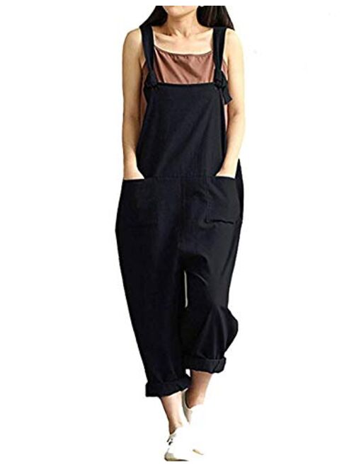 Yimoon Women's Baggy Cotton Linen Bib Overalls Jumpsuit