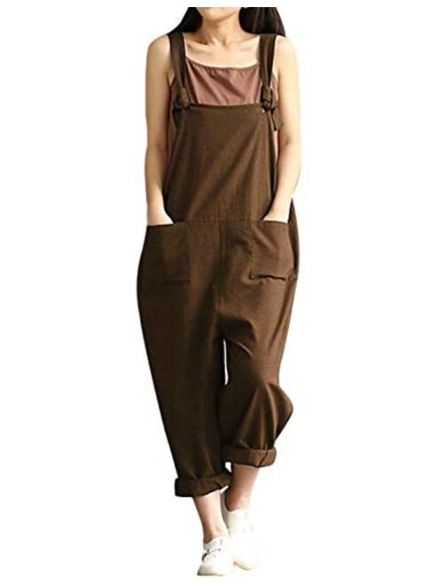 Yimoon Women's Baggy Cotton Linen Bib Overalls Jumpsuit